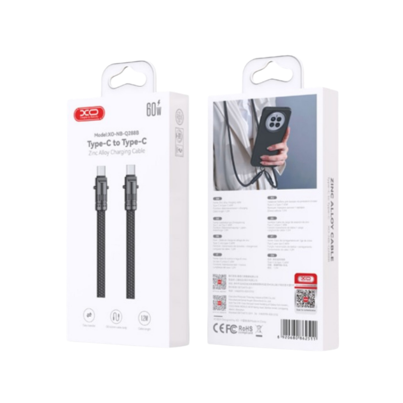 USB kabal XO NBQ288B Type C - Type C 60W Lanyard-uzica Black