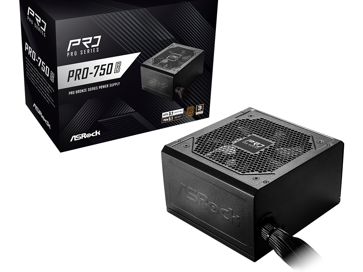 ASRock PSU 750W Bronze, Pro80PLUS, 120mm fan, ATX 3.1PCIe 5.1