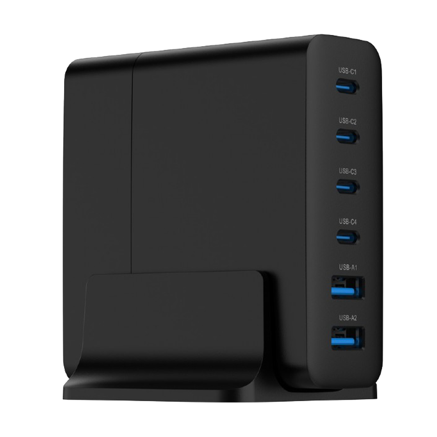 Power station USB brzi/quick punjač GEMBIRD, 6-port 75W GaN USB fast charger, black, Type-C, USB, TA-UC-2A4C-PD75-01-BK