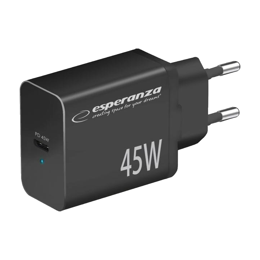 USB punjač Type-C ESPERANZA QUICK POWER CHARGER 45W USB-C PD 45W BLACK, EZC108K