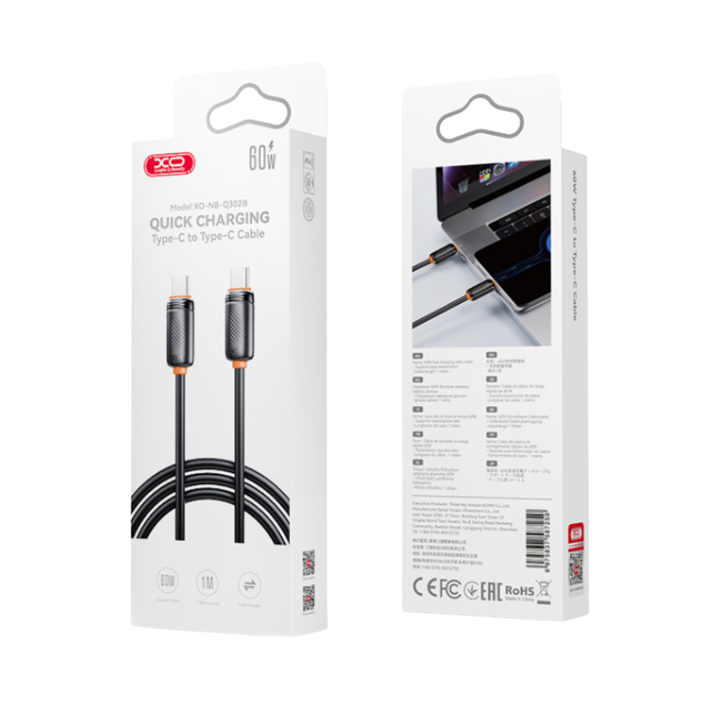 USB kabal XO NBQ302AB Type C - Type C 60W 1m Black