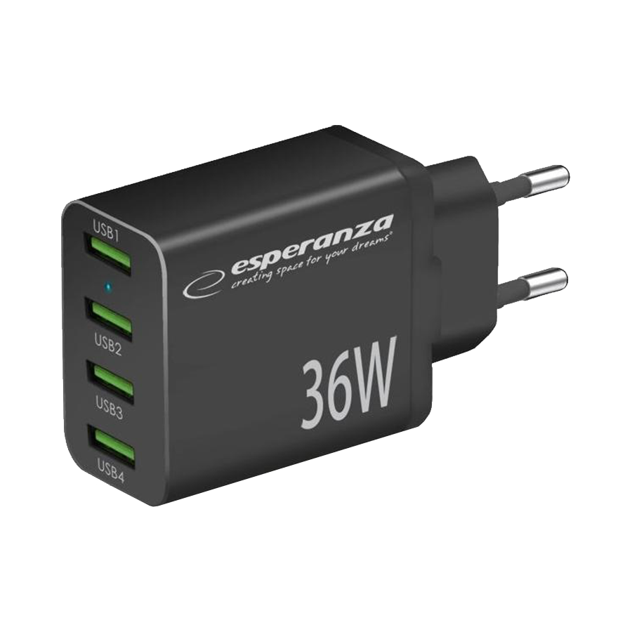 USB punjač 4xUSB-A, ESPERANZA QUICK POWER CHARGER 36W 4x USB-A QC 3.0 18W, EZC107K