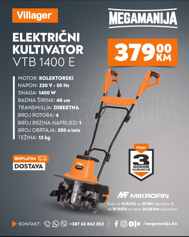 Villager električni kultivator freza VTB 1400 E
