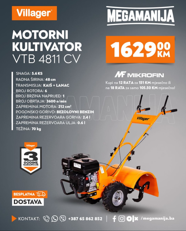 VILLAGER motokultivator, freza, kopačica VTB 4811 VC