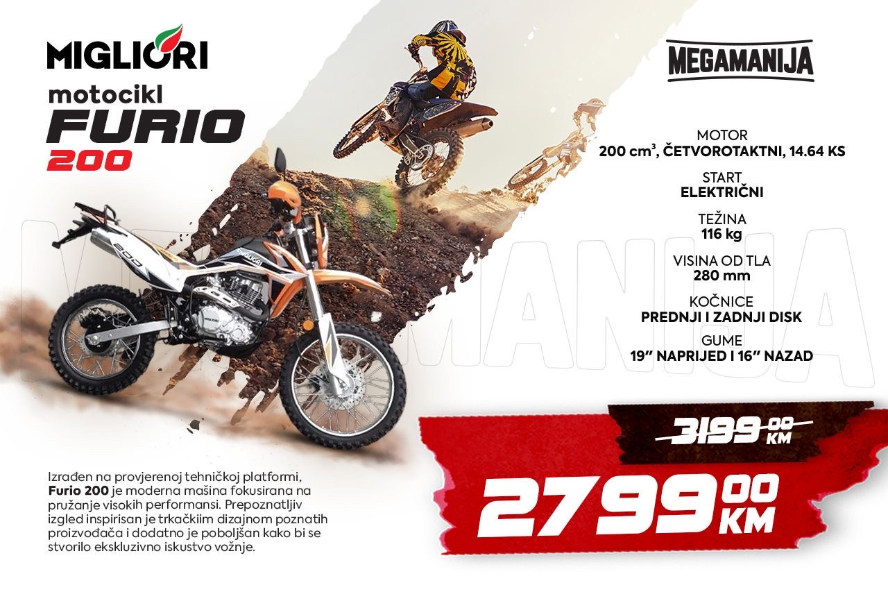 *Rata od 172KM* MIGLIORI Kroserica, Cross Enduro Furio 200 Motor