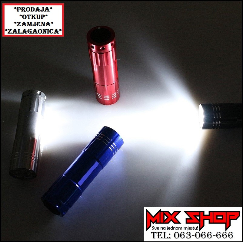 Mini Aluminijska džepna mala ručna svjetiljka 9 LED / 30 Lumen