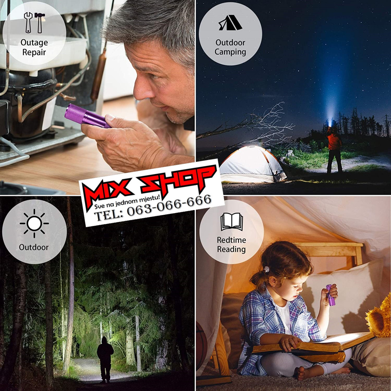Mini Aluminijska džepna mala ručna svjetiljka 9 LED / 30 Lumen