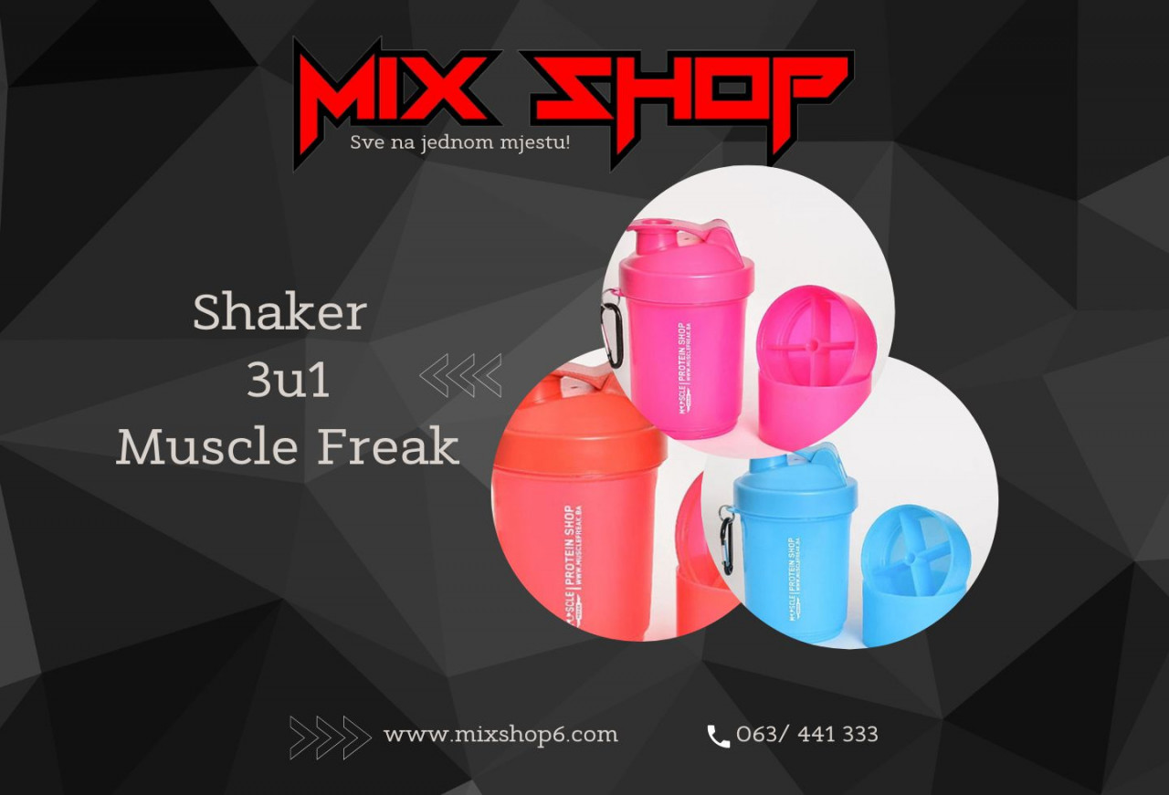 Shaker Plavi Muscle 3 u 1 Shakeri Šejker Protein boca