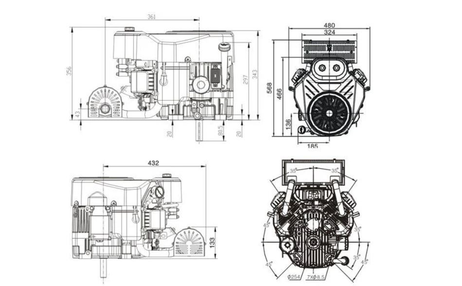 MOTOR ZA TRAKTOR KOSILICE LONCIN 635 cc 18 KS D=25 L=80 mm
