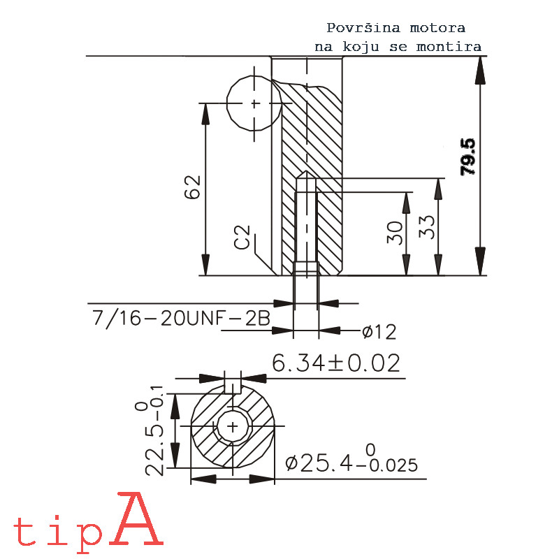 MOTOR ZA TRAKTORSKU KOSILICU LONCIN 16 KS 608 cc D=25 L=80 mm