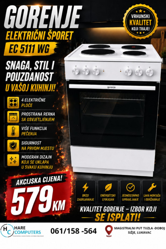 Gorenje električni štednjak šporet GE6A10WB 60cm
