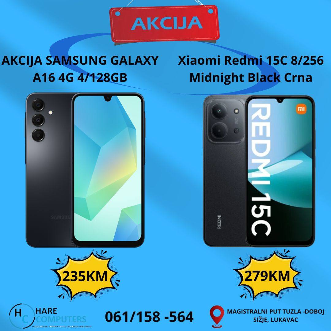 AKCIJA SAMSUNG GALAXY A16 4/128GB ili Xiaomi Redmi 15C 8/256