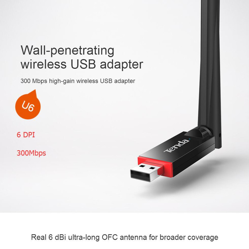 Tenda wireless adapter N USB 300Mbps U6