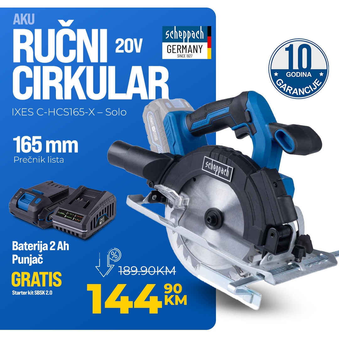 Scheppach aku ručni cirkular kružna pila IXES C-HCS165 GRATIS