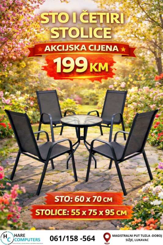 Vrtna garnitura Stakleni sto okrugli 60cm i 4 stolice