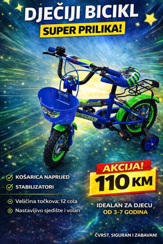 DJEČIJI BICIKL 12KA IDEALAN ZA PRVE VOŽNJE!