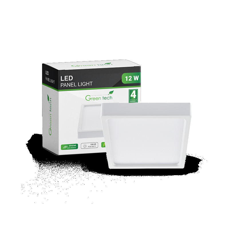 LED panel Green Tech 12W, 6500K, nadgradni, kvadratni