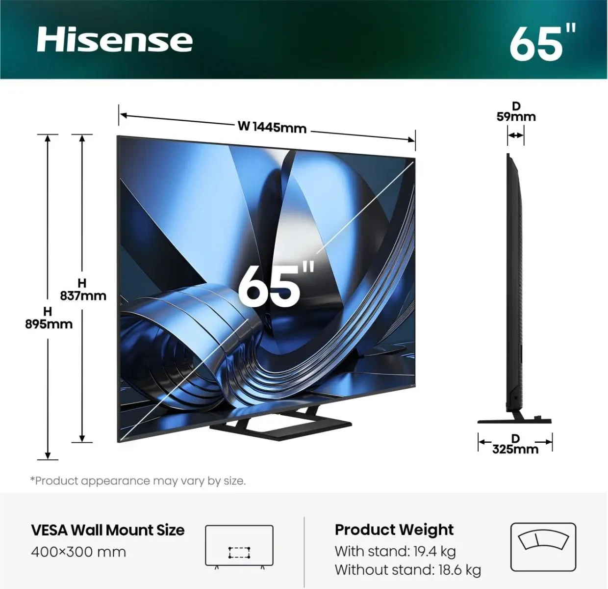 Hisense 65U7SE 65'' MiniLED ULED Smart TV 144Hz Akcija 1499 KM