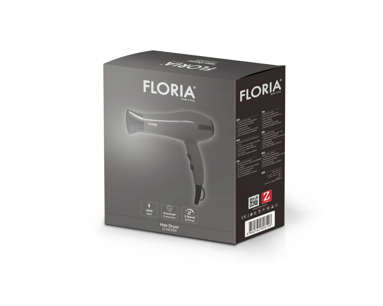 Floria Fen za kosu, 2000 W, siva - ZLN8986