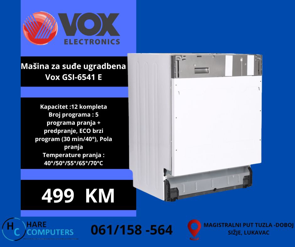 AKCIJA VOX ugradna mašina 60 cm za pranje sudova GSI 6541 E