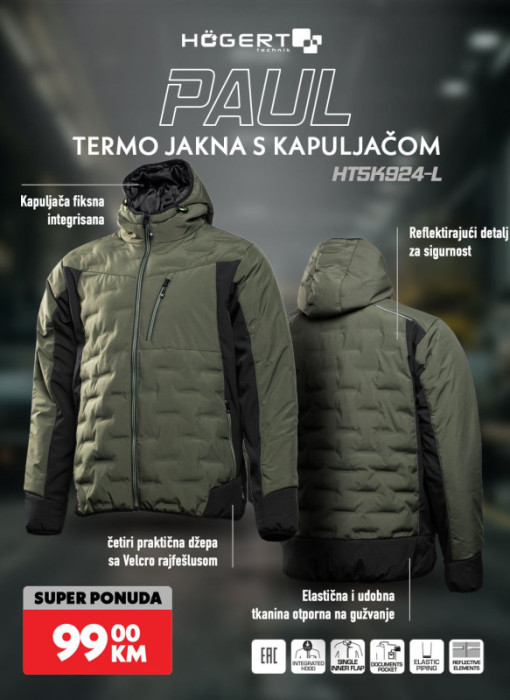 TERMO JAKNA s kapuljacom PAUL HOGERT HT5K924-L sve velicine