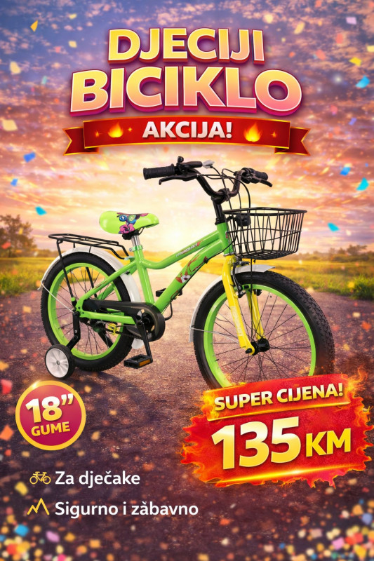 Dječiji bicikl 18ka gume AKCIJA 135 KM korpa pomocni tockici