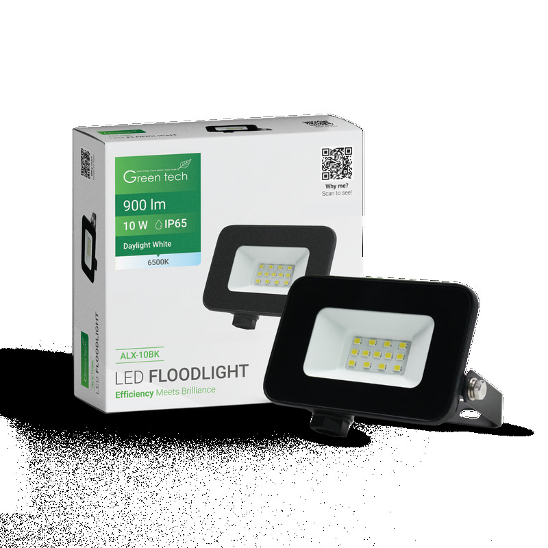 LED reflektor Green Tech 900 lm, 10W, 6500K, IP65, crni