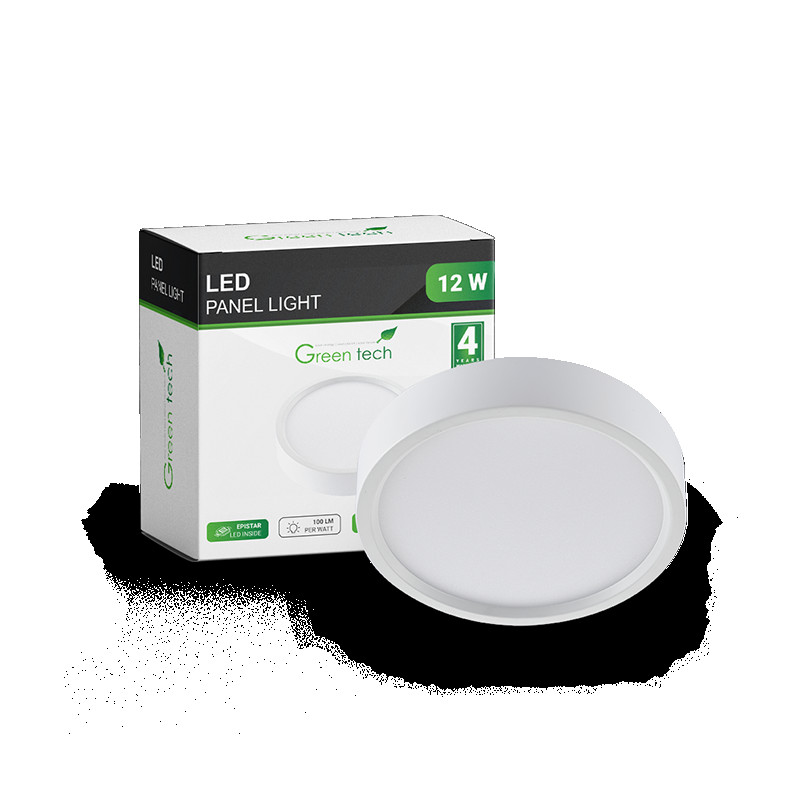 LED panel Green Tech 12W, 6500K, nadgradni, okrugli