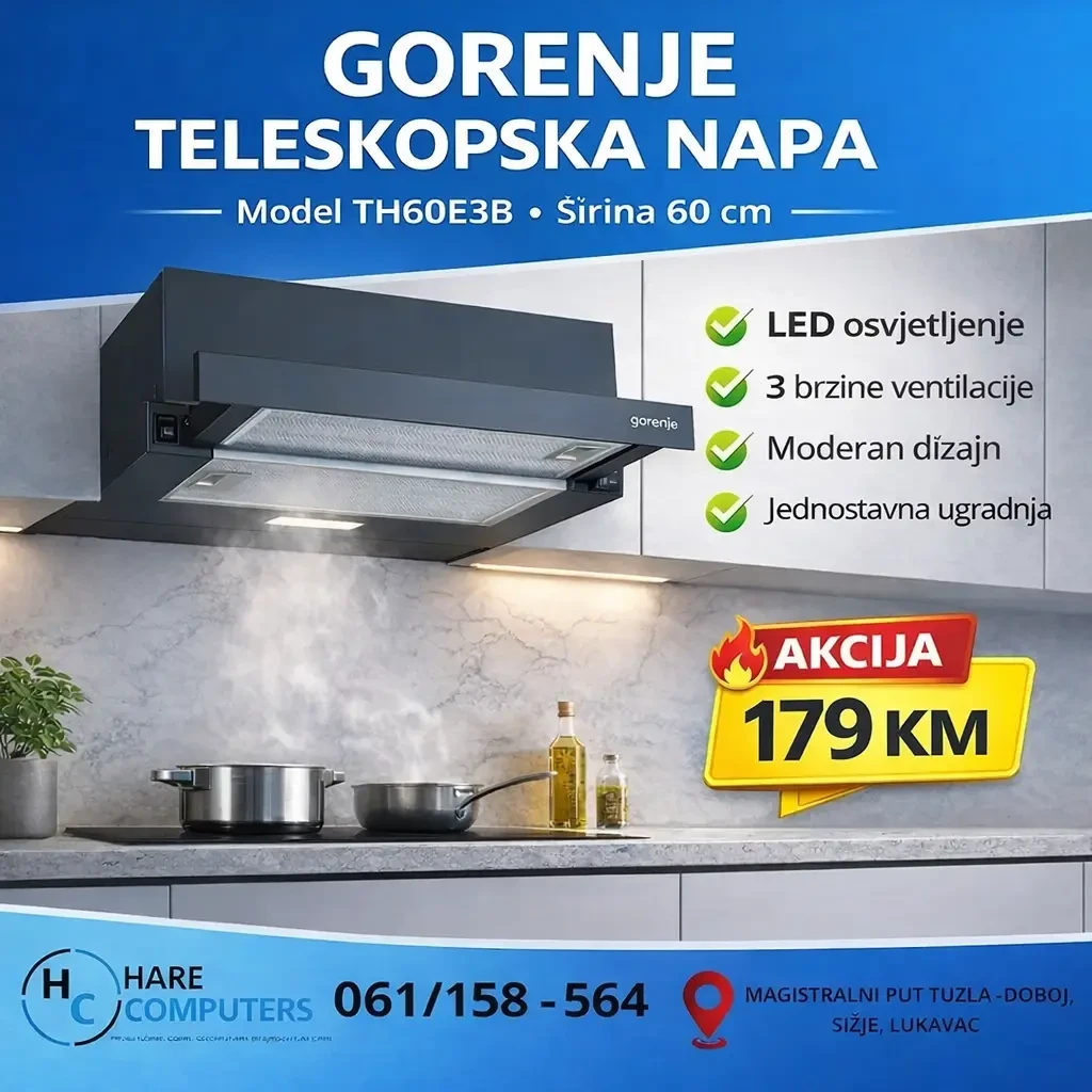 GORENJE UGRADBENA NAPA 60cm TH60E3B TELESKOPSKA AKCIJA
