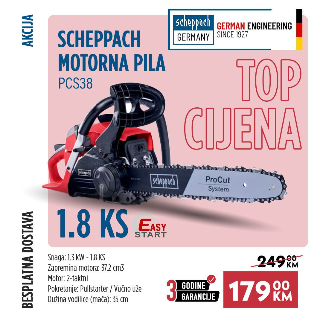AKCIJA SCHEPPACH Benzinska motorna pila -motorka PCS38 1.8 KS