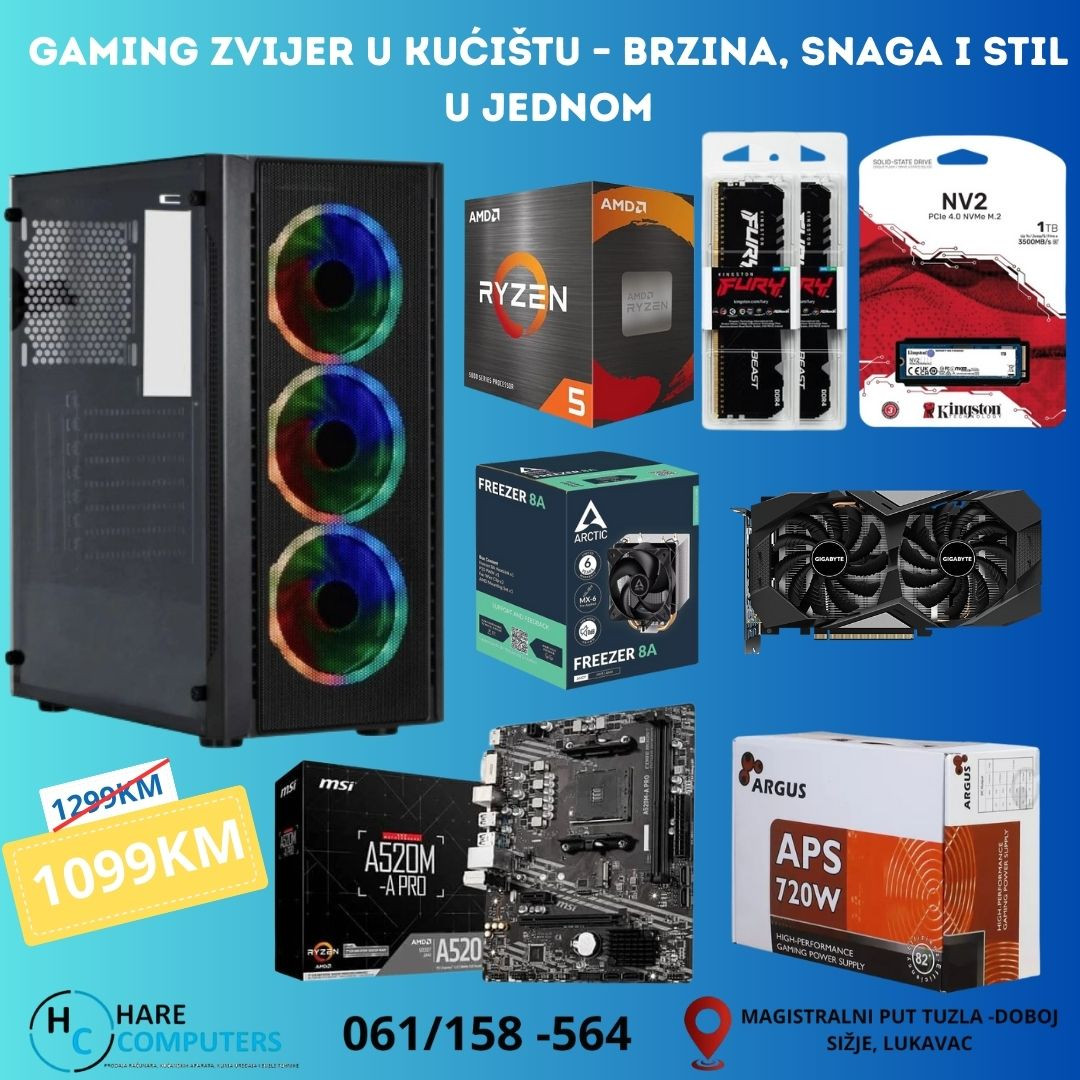 Racunar Gaming Ryzen 5 5500/RAM 16 GB/SSD 1 TB NV2/GTX 1660 Super