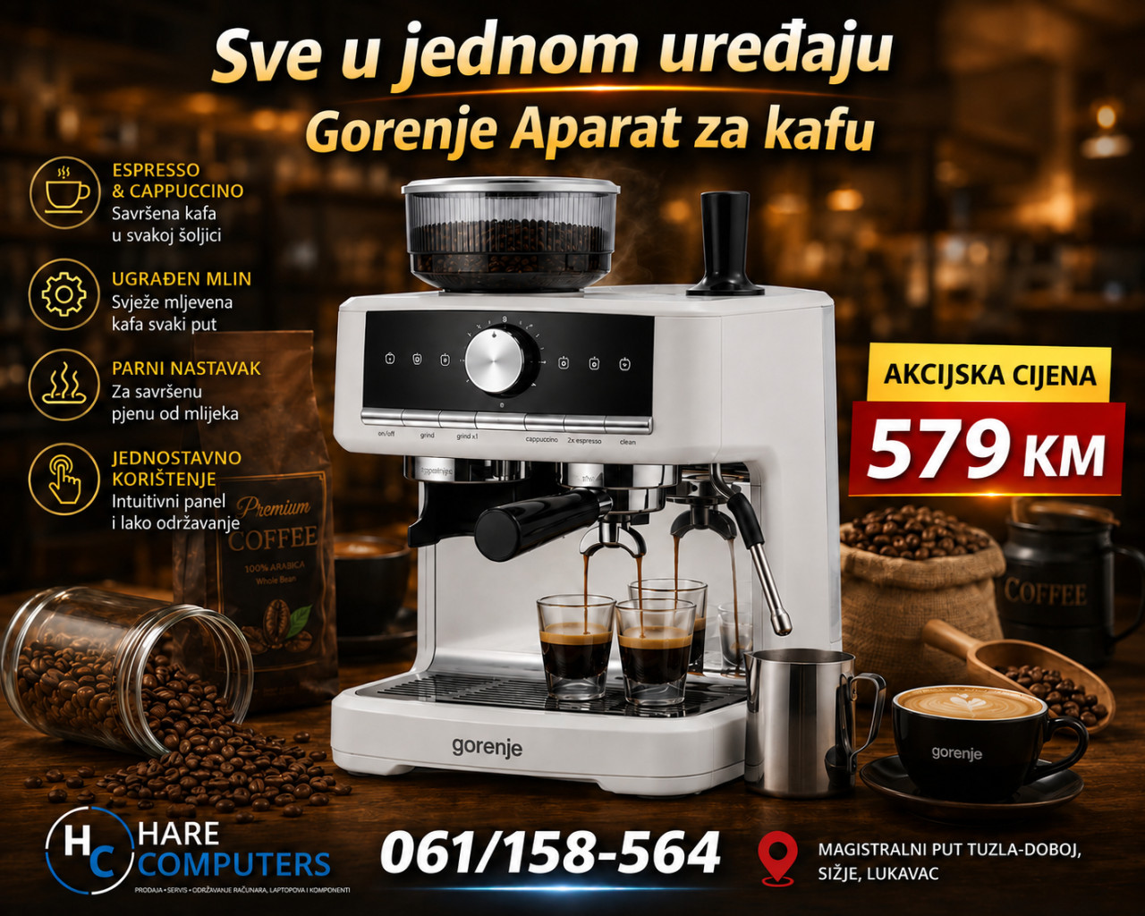 GORENJE Aparat za kafu GSACM20W sa Mlinom