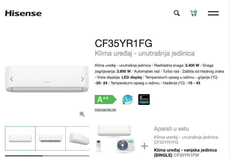 HISENSE INVERTER KLIMA UREĐAJ AKCIJA 599 KM