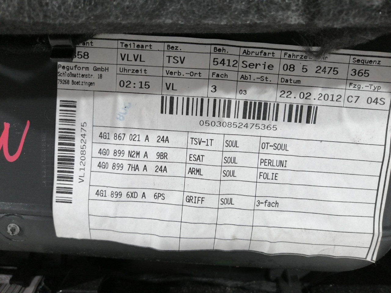 PL TAPACIRUNG VRATA A6 4G (10-14) 4G1867021A DIJELOVI