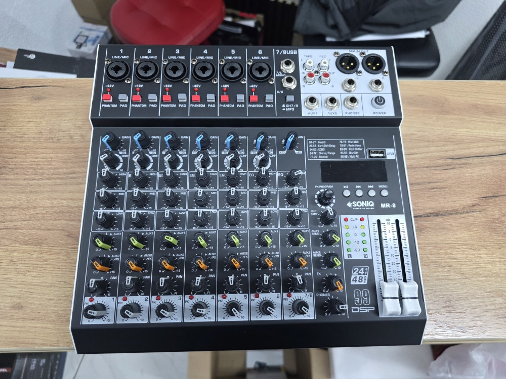 Audio mikseta SONIQ MR-8 profesionalna 8 kanala DSP USB