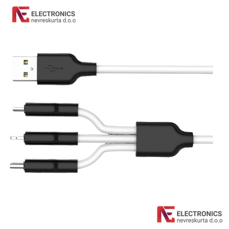 USB kabl, 3in1, microUSB, type C, Lightning, 1.2 met.
