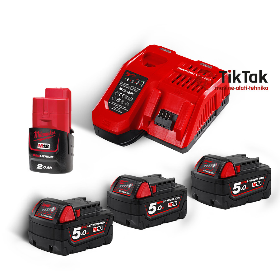 Set M18 NRG-503 punjač M12-18FC + 3x M18 B5 i 1x M12 B2 baterije