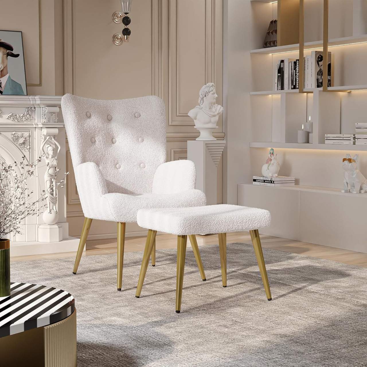 Stolica s tabureom, gold bijela -