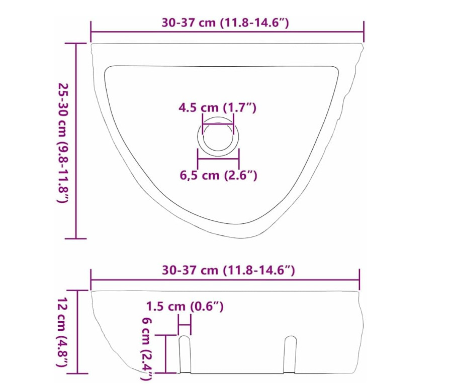 Zidni umivaonik sivi (30-37) x (25-30) x 12 cm riječni k A11-02