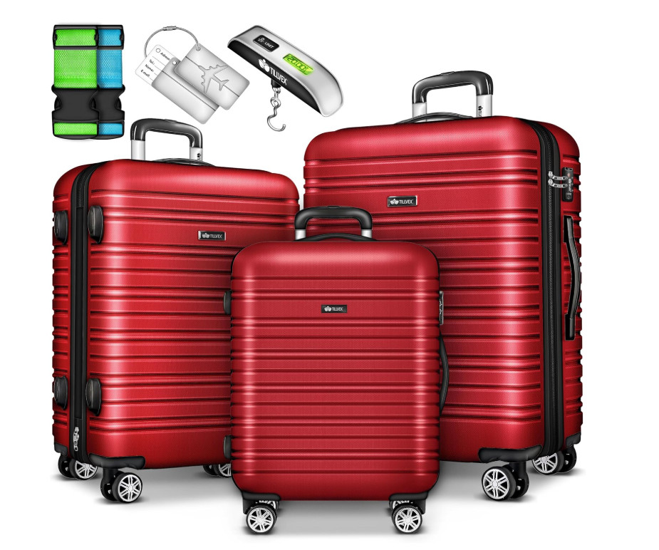 Set od 3 putna kofera s vagom, crveni A4-0622