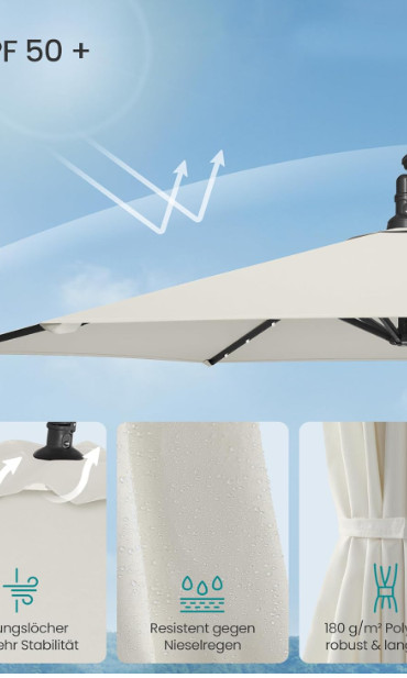 Suncobran sa LED solarnom rasvjetom, fi 300 cm, bež A18-0026