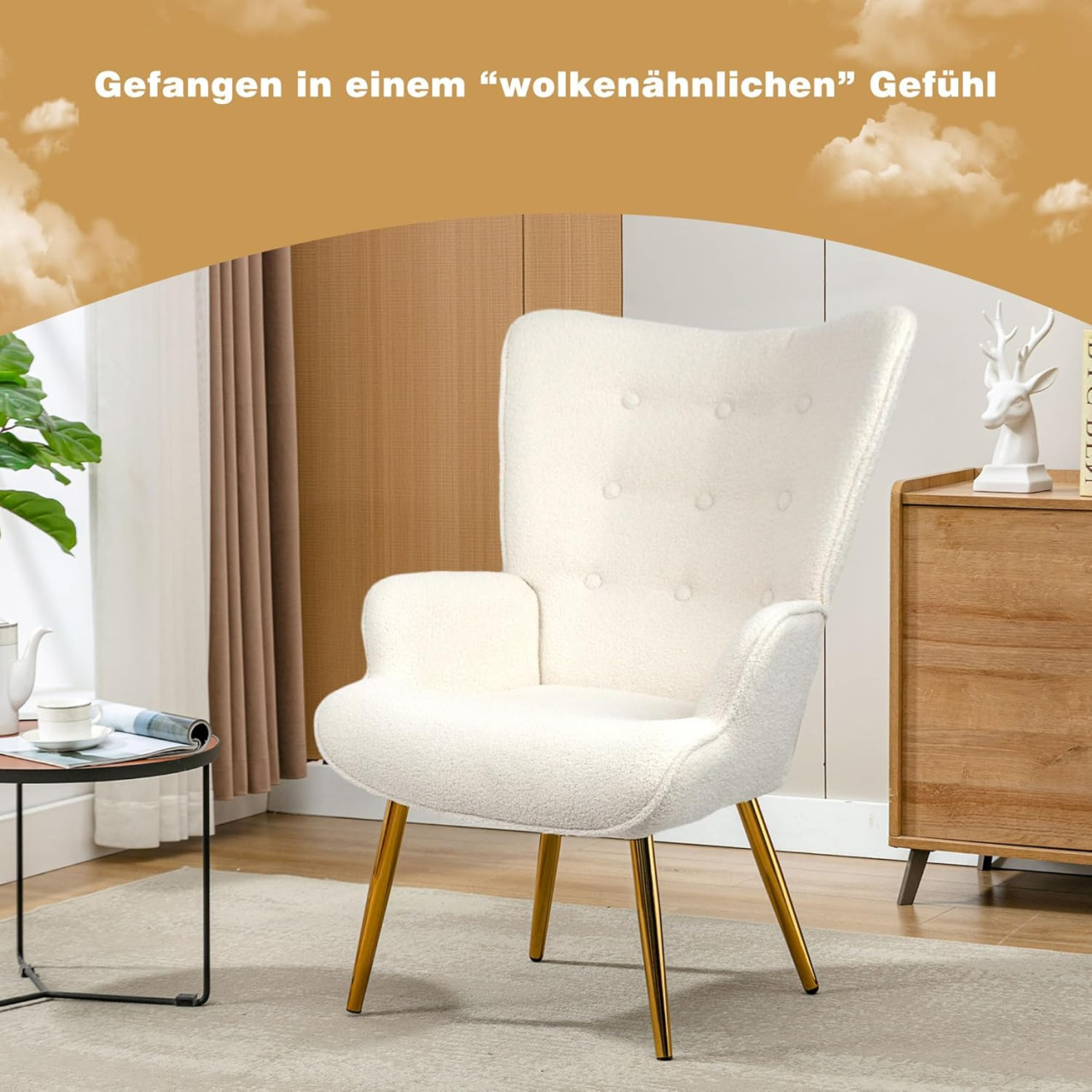 Stolica s tabureom, gold bijela -