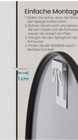 Okruglo ogledalo, fi 50cm, crni okvir A18-0526