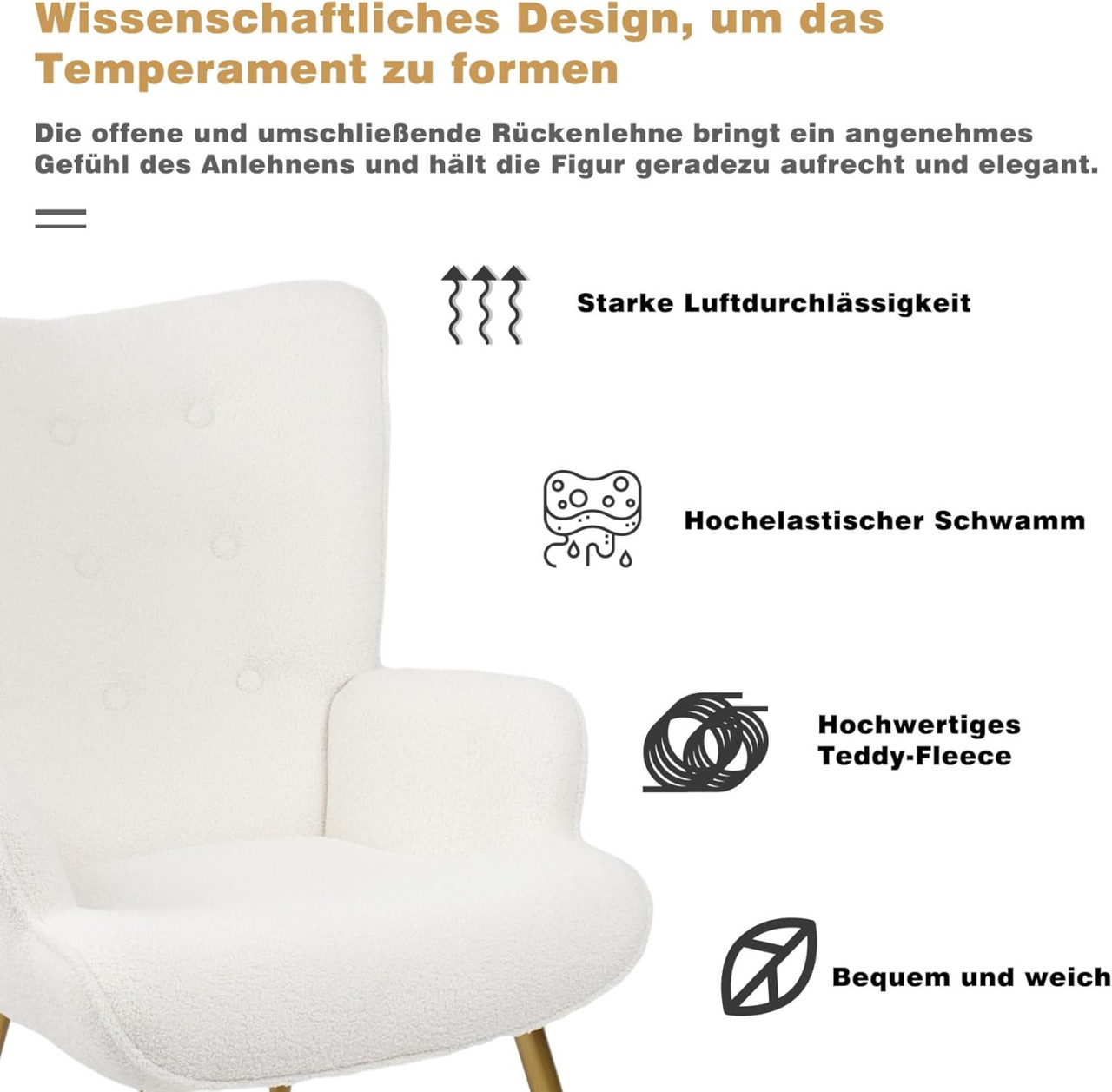Stolica s tabureom, gold bijela -
