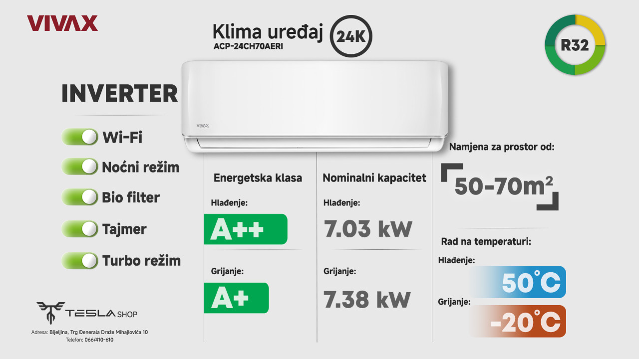 Klima INVERTER 24 VIVAX ACP-24CH70AERI AERI 24ka A++ -20