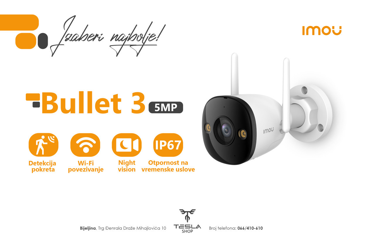 3 x IMOU Bullet 3 5MP Wifi Kamera + 3 128GB Mem Kartica
