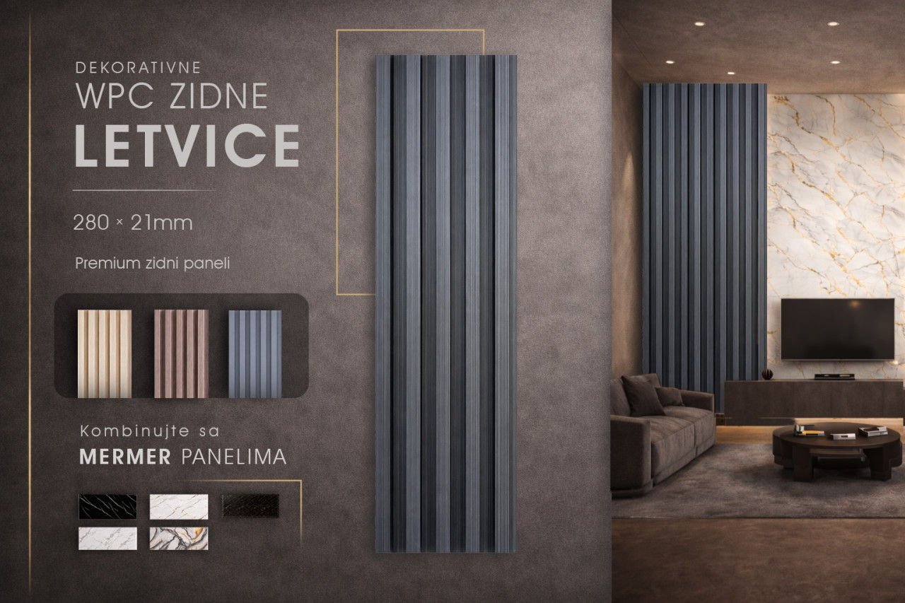 Dekorativne WPC Zidne LETVICE 280x21mm / Grafitno siva