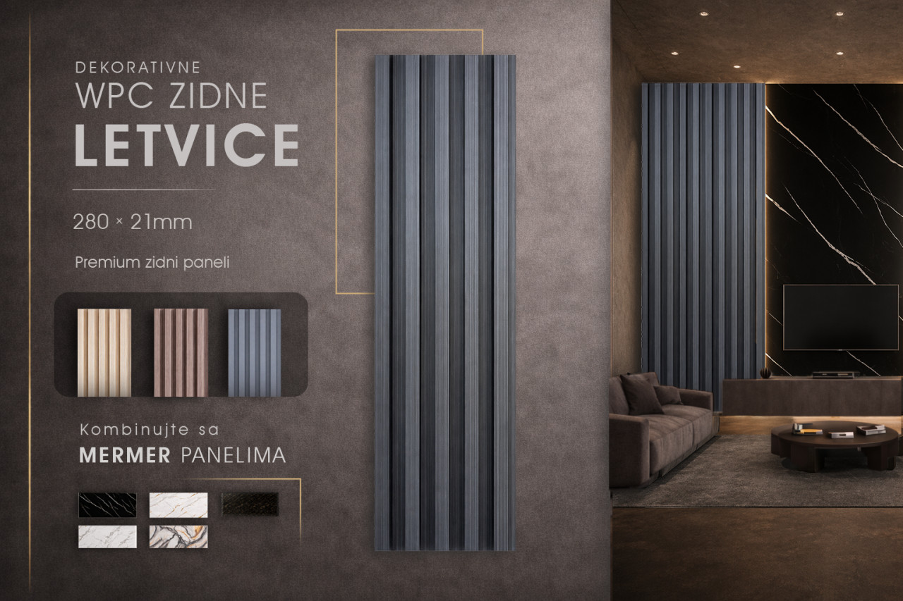 Dekorativne WPC Zidne LETVICE 280x21mm / Grafitno siva