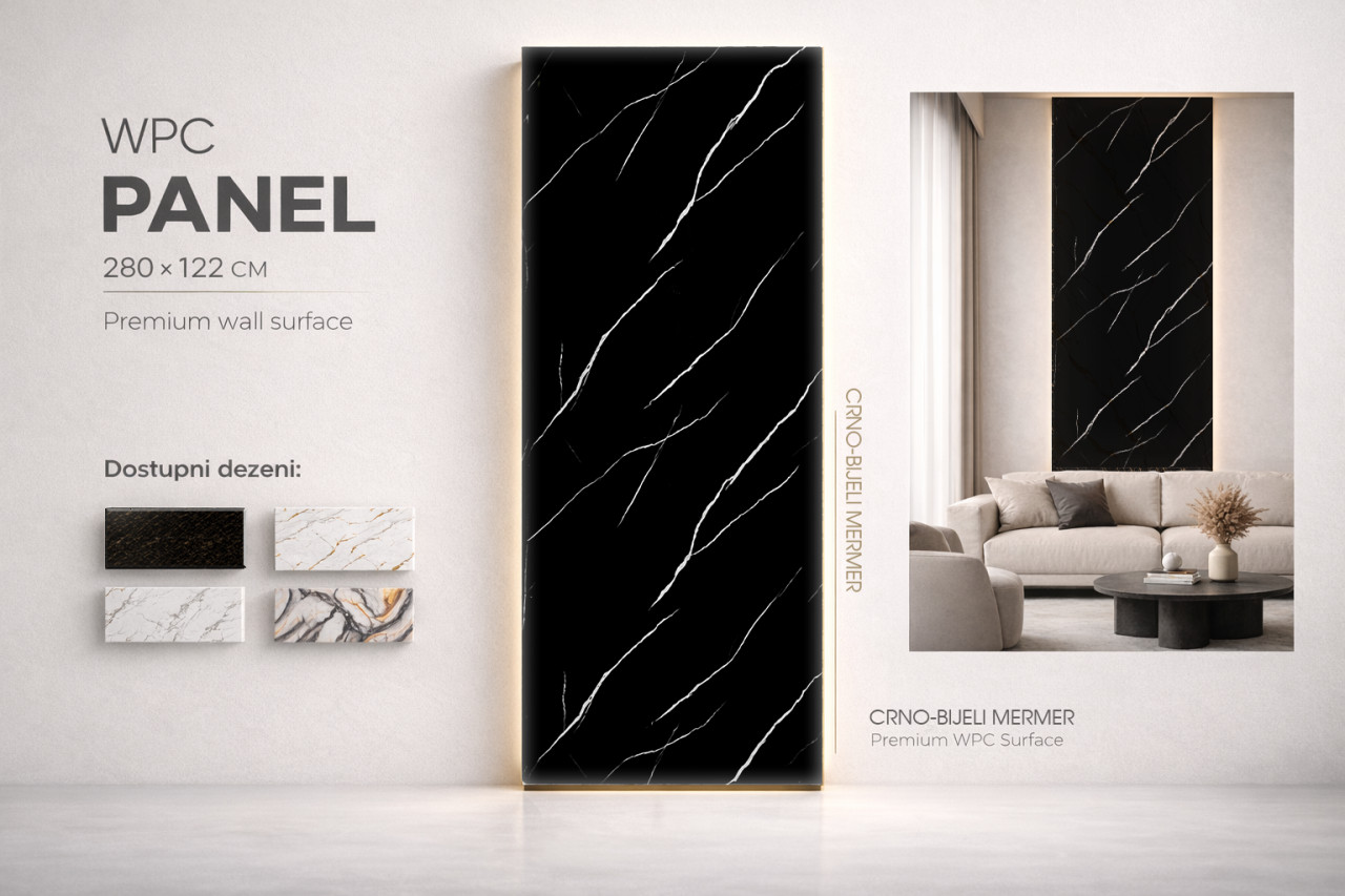 PVC Zidni panel CRNO-BIJELI MERMER 280x122cm