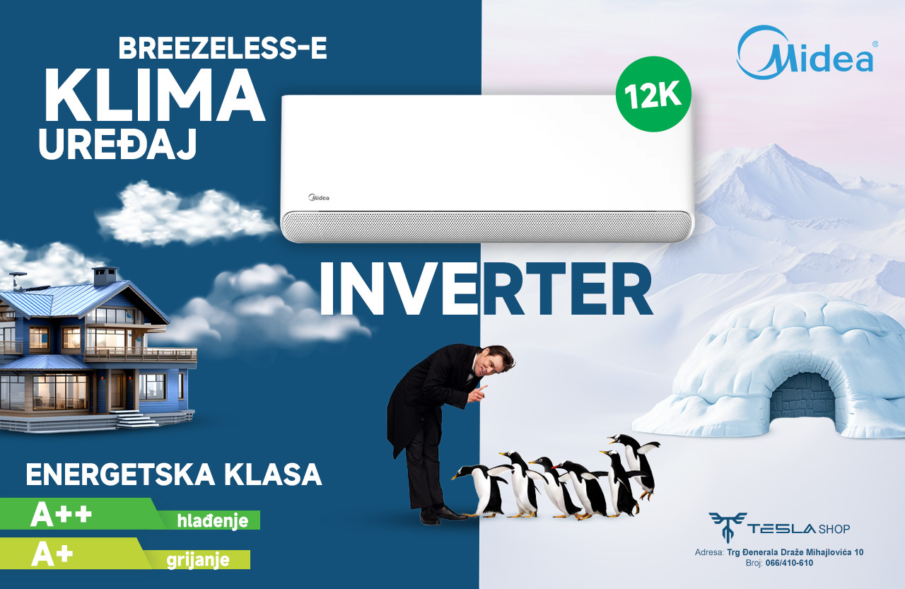 AKCIJA!! Klima 12ka Midea BREEZELESS-E 3,5 KW Inverter